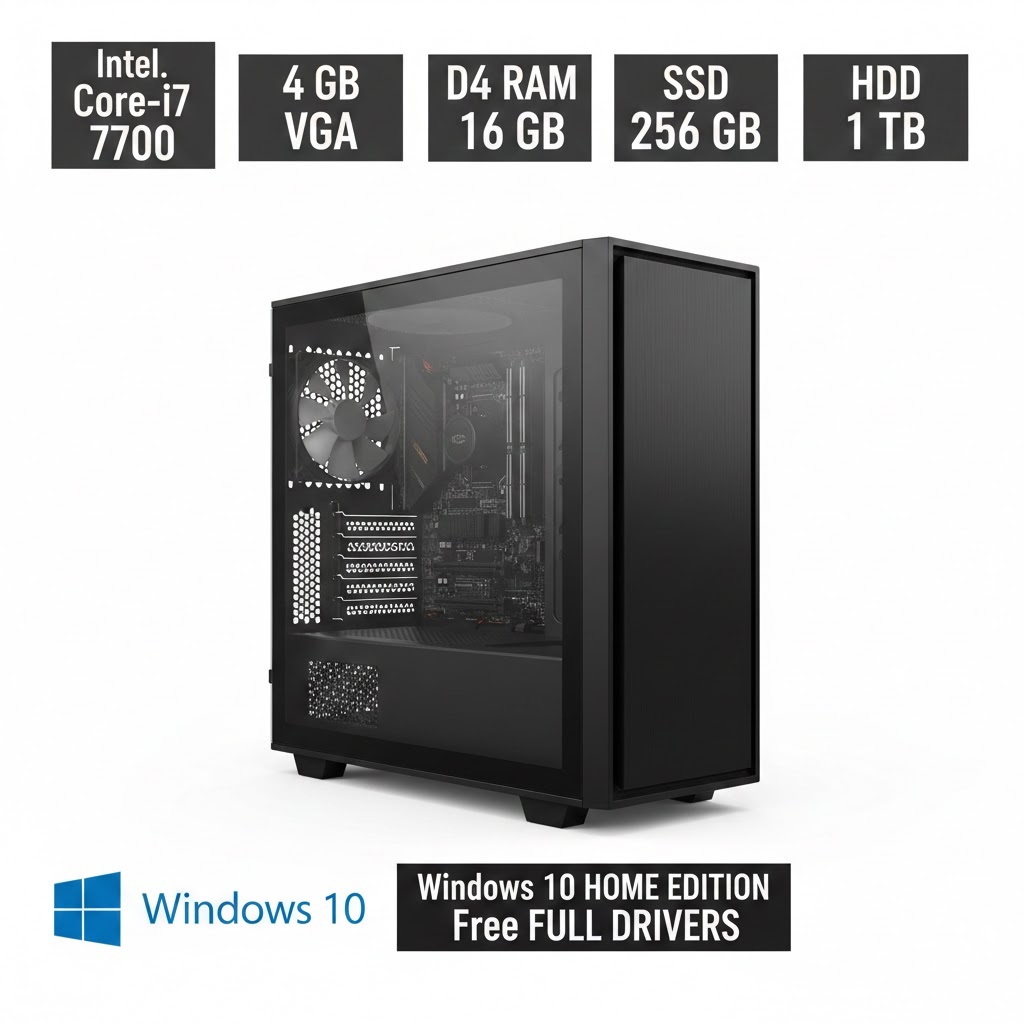 قیمت و خرید کامپیوتر کامل با پردازنده i7 7700 و رم 16 گیگ D4 و گرافیک 4GB با SSD256GB و HDD 1TB