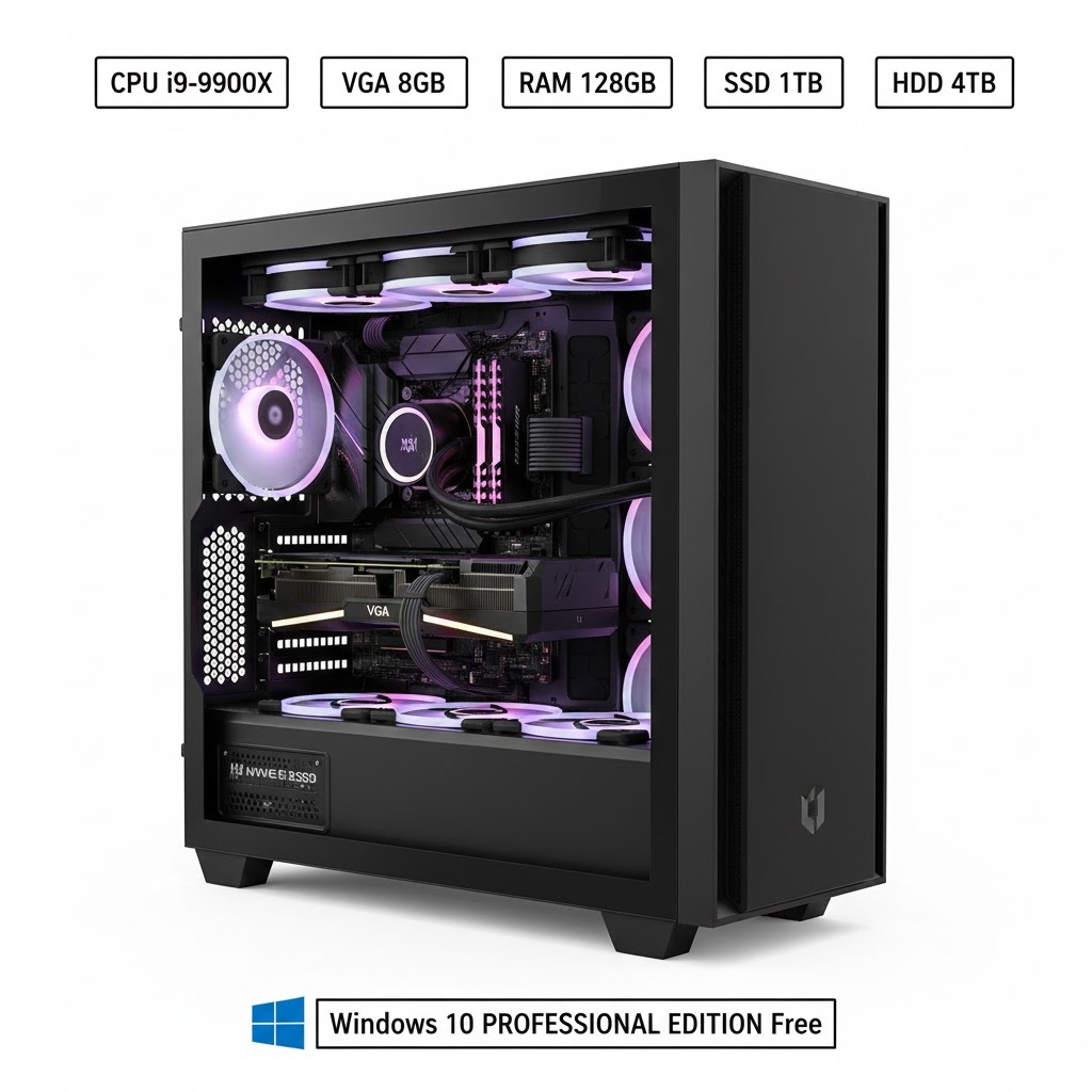 قیمت و خرید کامپیوتر کامل رندرینگ گیمینگ i9-9900X با رم 128GB و VGA 128GB
