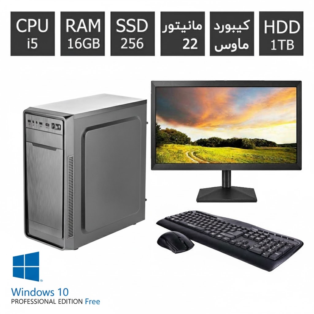 کامپیوتر کامل اقتصادی i5 با مانیتور و ماوس و کیبورد - ویندوز 10